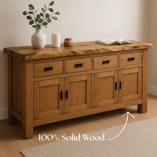 Handcrafted Solid Wood Live Edge Console Table – Natural Oak with Drawers and Cabinets Lynnsnail