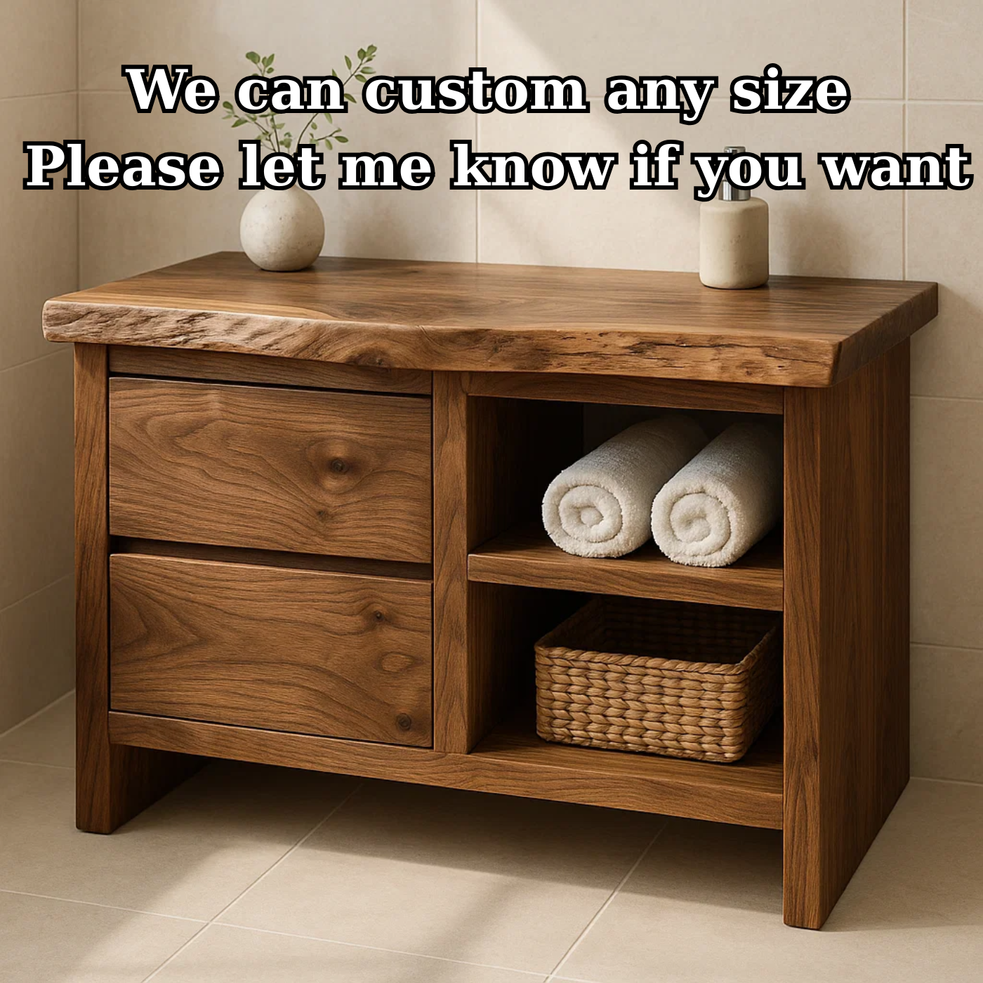 Handcrafted Solid Wood Bathroom Vanity - Rustic Drawers & Open Shelf Lynnsnail