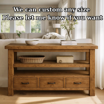 Handcrafted Solid Wood Console Table – Farmhouse Style with Three Storage Drawers Lynnsnail
