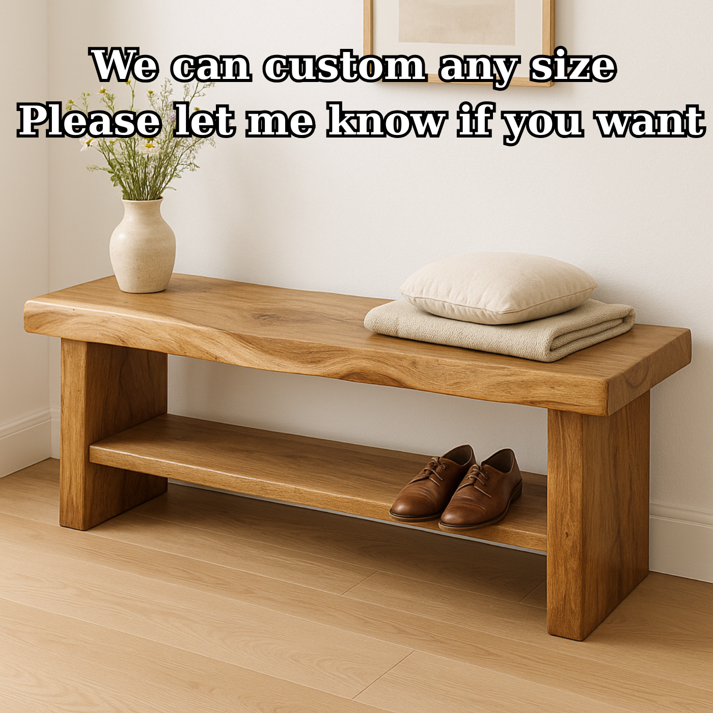 Handcrafted Solid Wood Bench – Live Edge Entryway Seating with Storage Shelf Lynnsnail