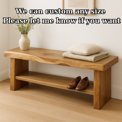 Handcrafted Solid Wood Bench – Live Edge Entryway Seating with Storage Shelf Lynnsnail