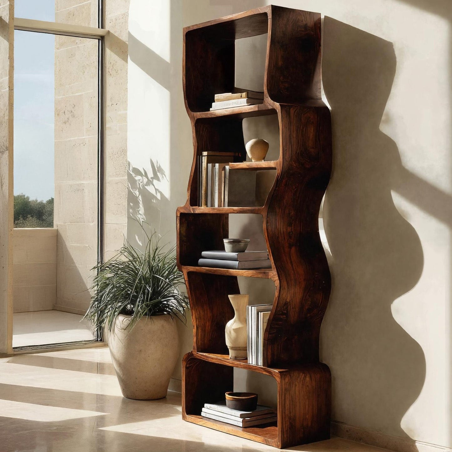 Organic Sculptural Wooden Bookcase For Modern Home Lynnsnail