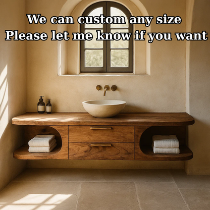 Handcrafted Solid Wood Floating Vanity - Organic Console with Curved Edges and Storage Nooks Lynnsnail