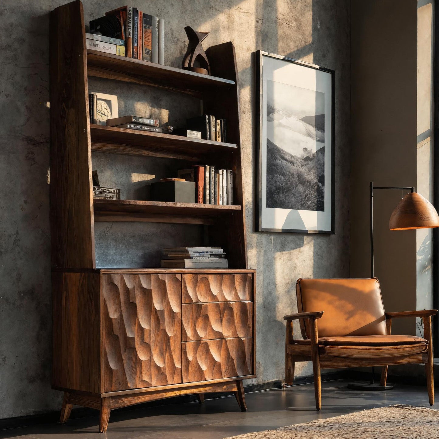 Modern Wooden Bookcase With Drawers And Open Shelves For Living Lynnsnail