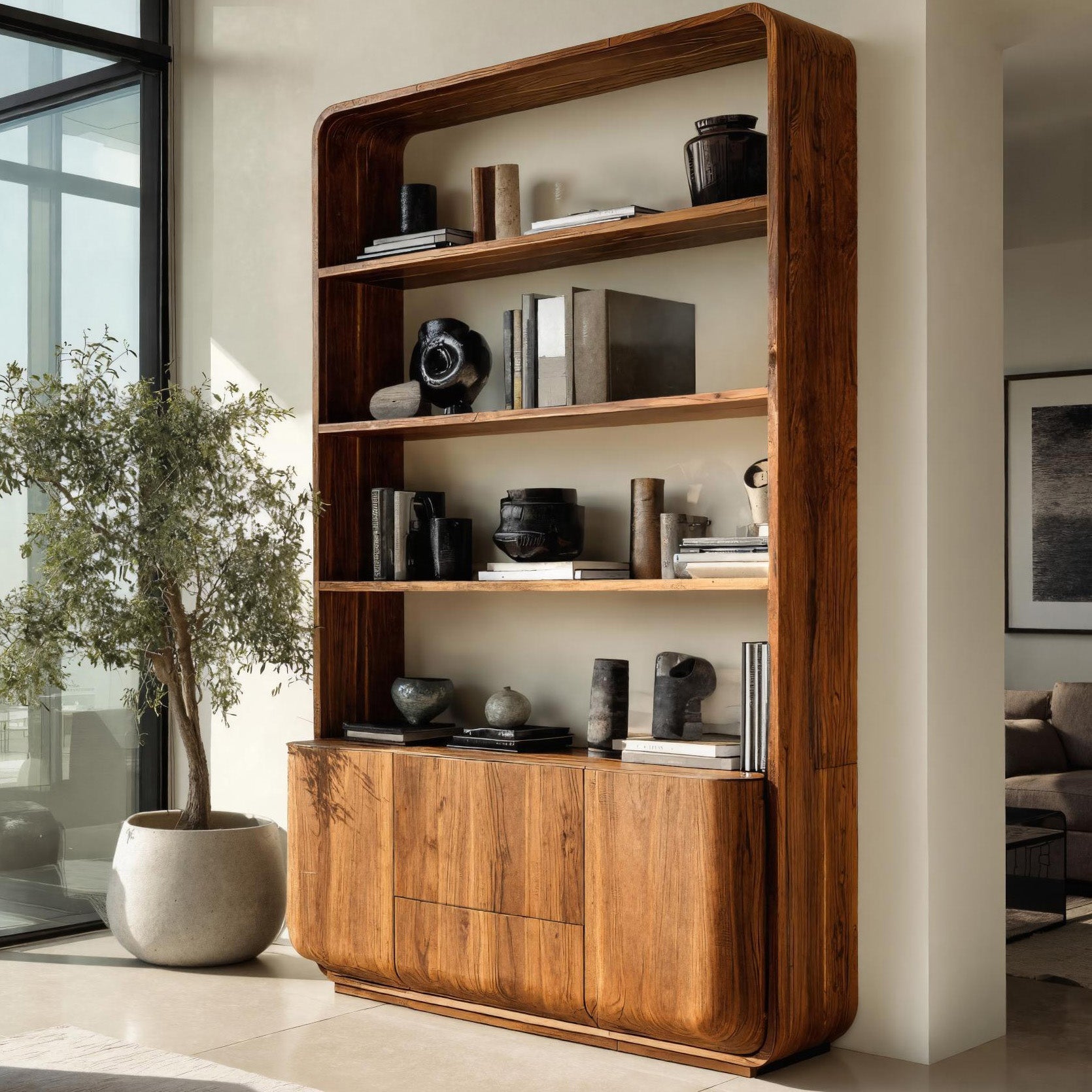 Modern Wooden Bookshelf With Round Edges For Living Room Lynnsnail