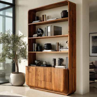Modern Wooden Bookshelf With Round Edges For Living Room Lynnsnail