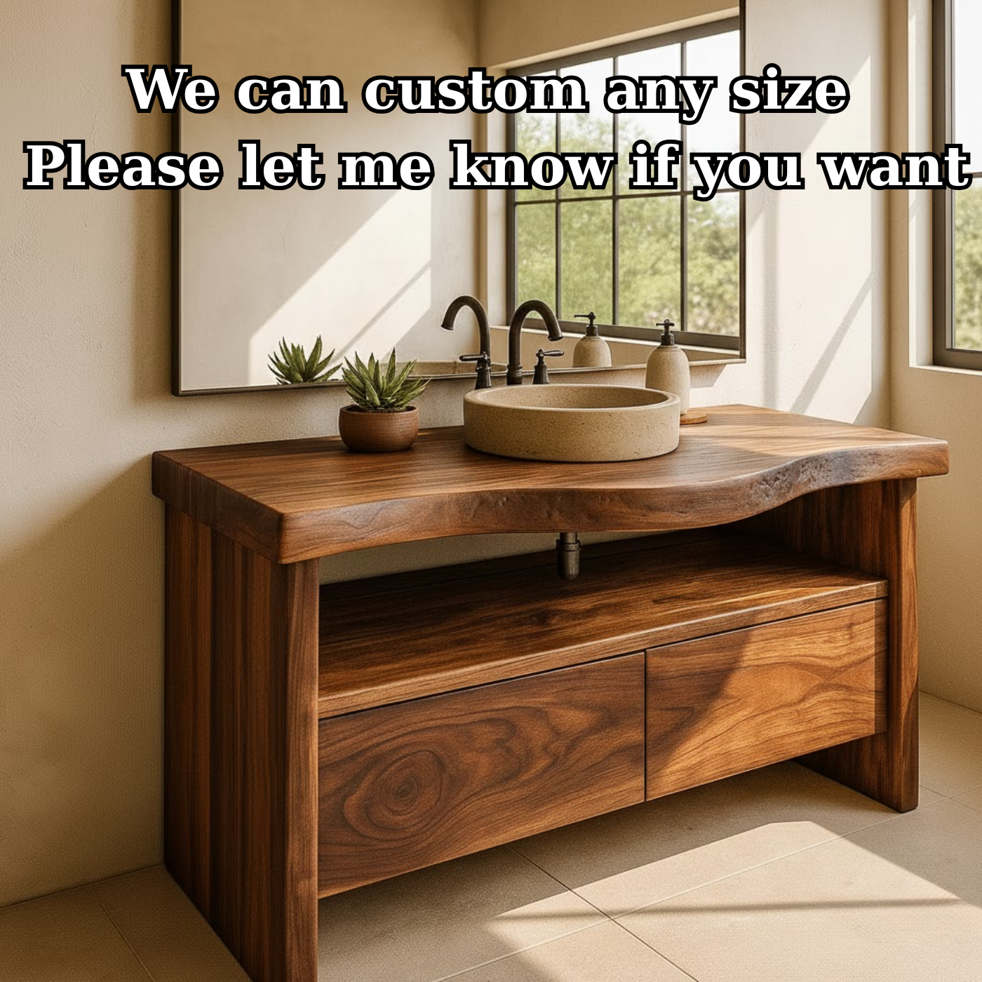 Handcrafted Solid Wood Bathroom Vanity with Live-Edge Walnut Top and Modern Storage Drawers Lynnsnail