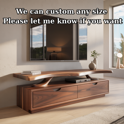 Handcrafted Solid Wood TV Stand with Sculpted Live-Edge Floating Shelf Lynnsnail