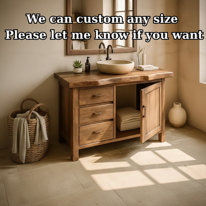 Handcrafted Solid Wood Bathroom Vanity with Live-Edge Top and Storage Drawers Lynnsnail