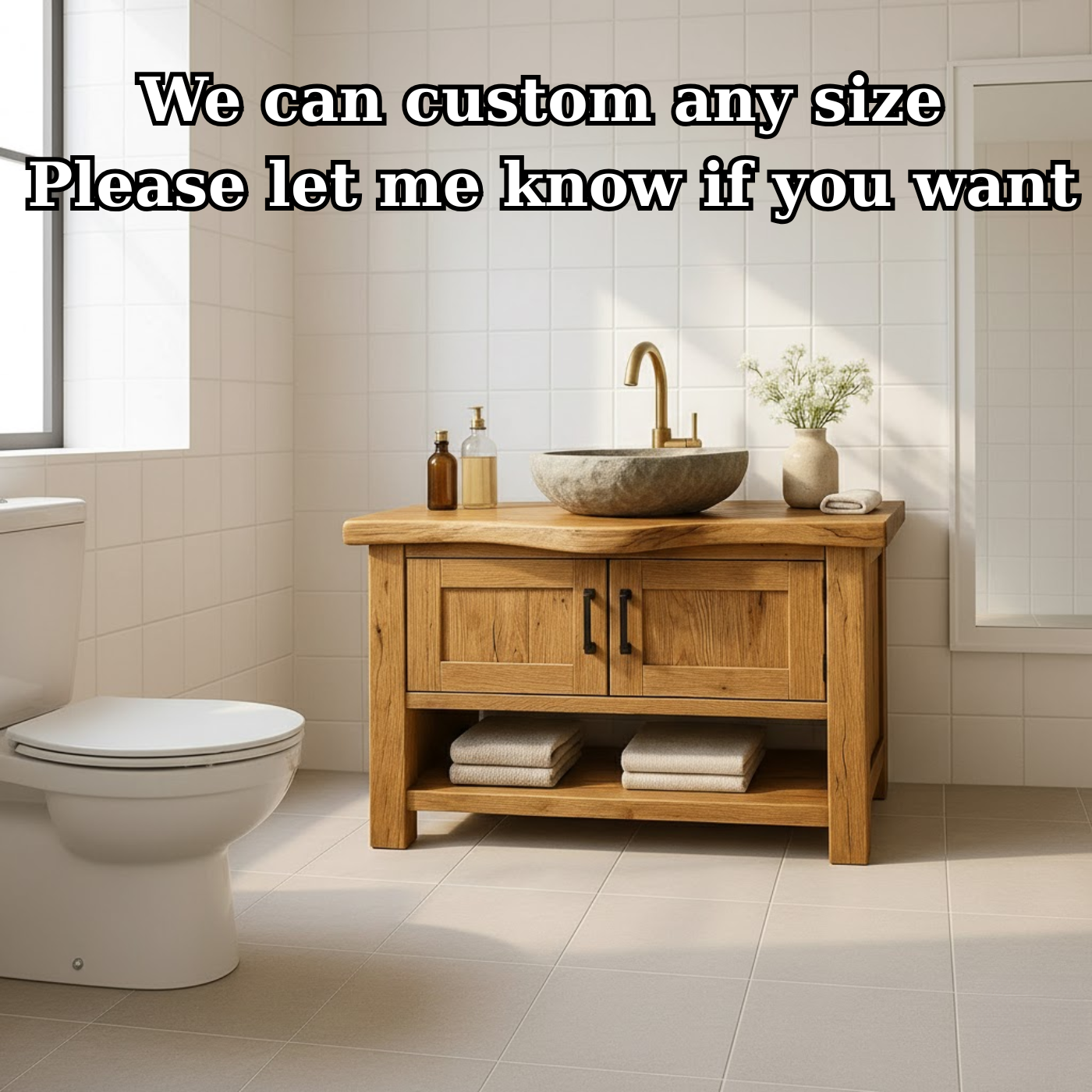 Handcrafted Solid Wood Bathroom Vanity - Rustic Live Edge Cabinet & Open Shelf Lynnsnail