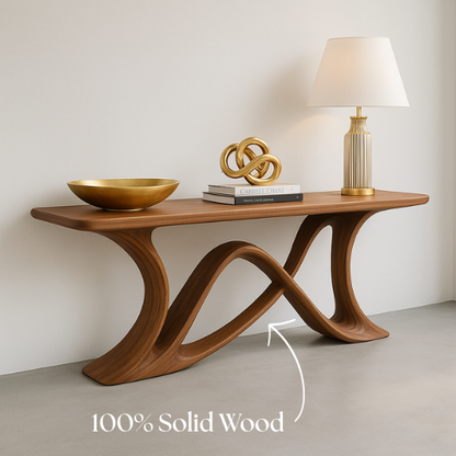 Handcrafted Solid Wood Ribbon Console Table – Modern Organic Elegance Lynnsnail