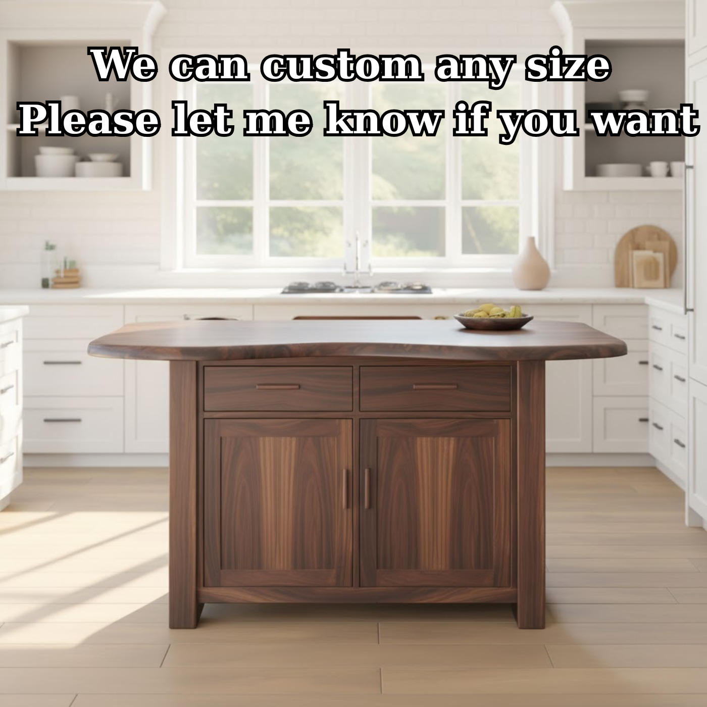 Handcrafted Solid Wood Kitchen Island with Live-Edge Curved Top and Spacious Storage Lynnsnail