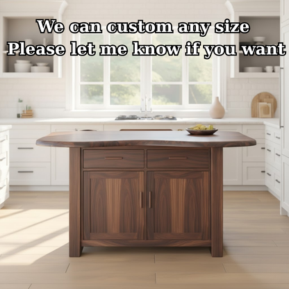 Handcrafted Solid Wood Kitchen Island with Live-Edge Curved Top and Spacious Storage Lynnsnail
