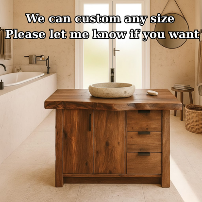 Handcrafted Solid Wood Bathroom Vanity with Live-Edge Top and Modern Storage Drawers Lynnsnail