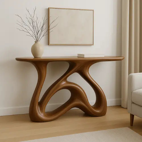Handcrafted Solid Wood Flowform Console Table – Modern Organic Sculpture Lynnsnail