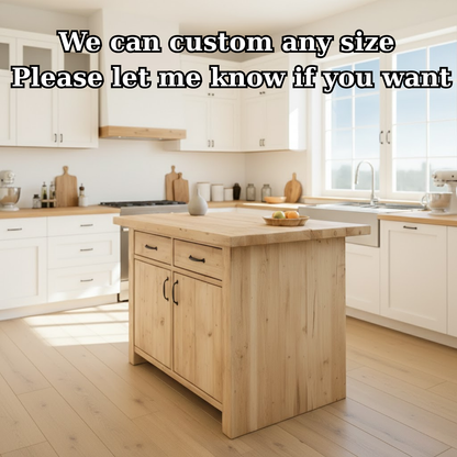 Handcrafted Solid Wood Kitchen Island with Dual Drawers and Spacious Cabinet Storage Lynnsnail