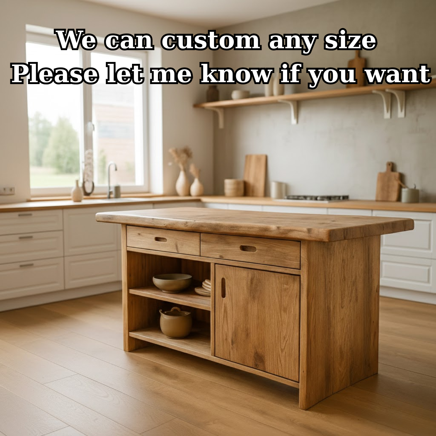 Handcrafted Solid Wood Kitchen Island with Open Shelves and Sliding-Door Storage Lynnsnail