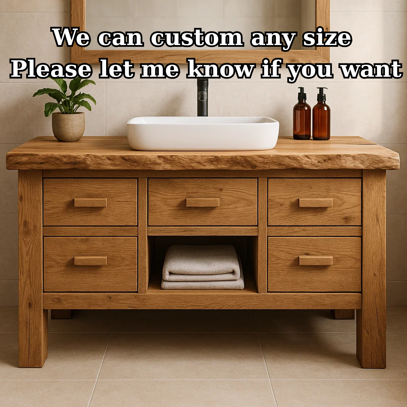 Handcrafted Solid Wood Bathroom Vanity - Live Edge Storage Cabinet with 6 Drawers & Shelf Lynnsnail