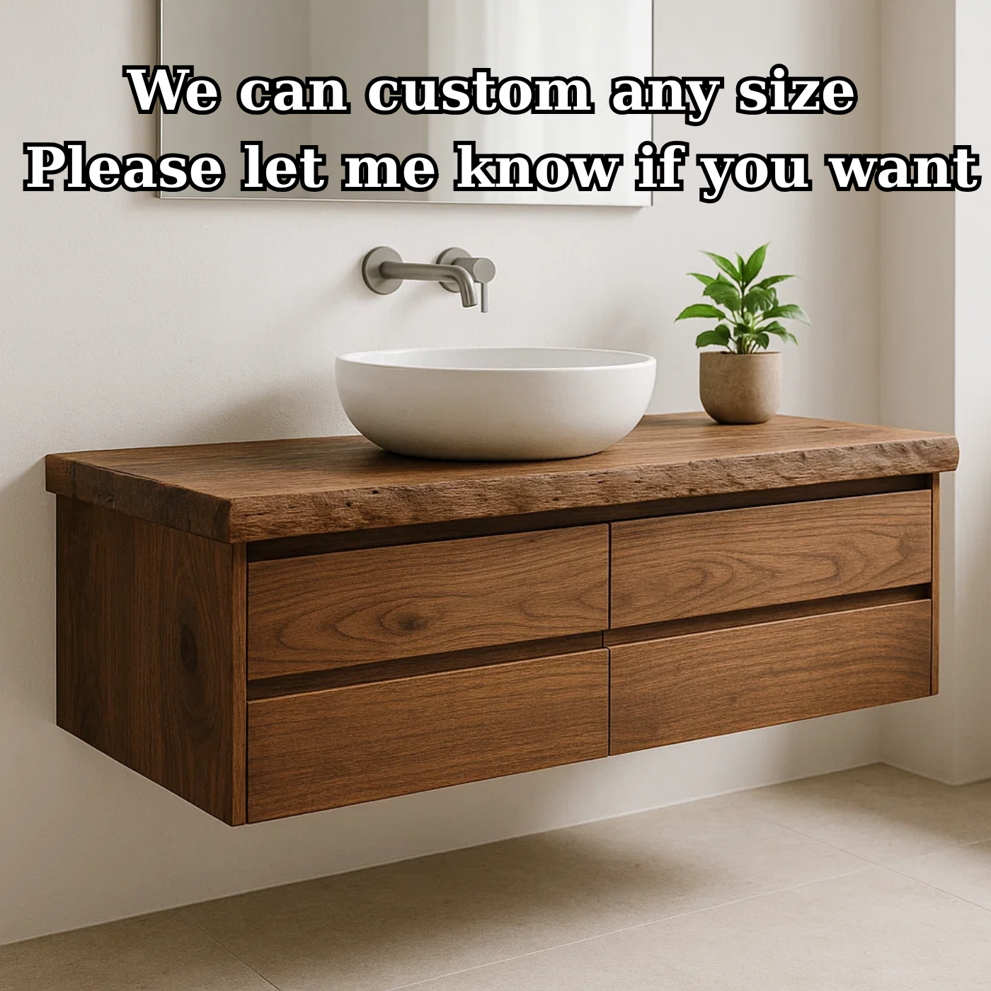 Handcrafted Solid Wood Floating Vanity - Live Edge Walnut Console with Max Storage 4-Drawer Lynnsnail