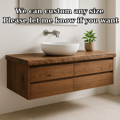 Handcrafted Solid Wood Floating Vanity - Live Edge Walnut Console with Max Storage 4-Drawer Lynnsnail