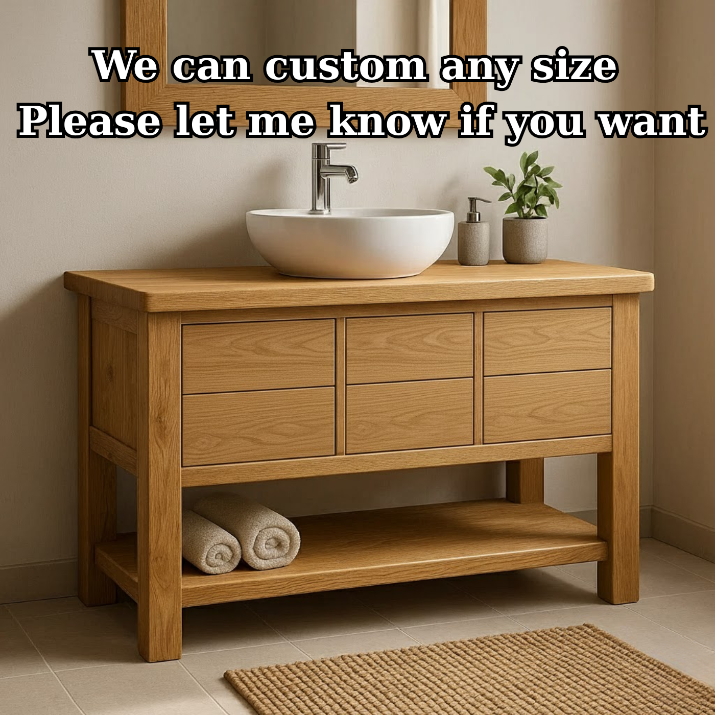 Handcrafted Solid Wood Bathroom Vanity with Oak Finish and Open Shelf Lynnsnail