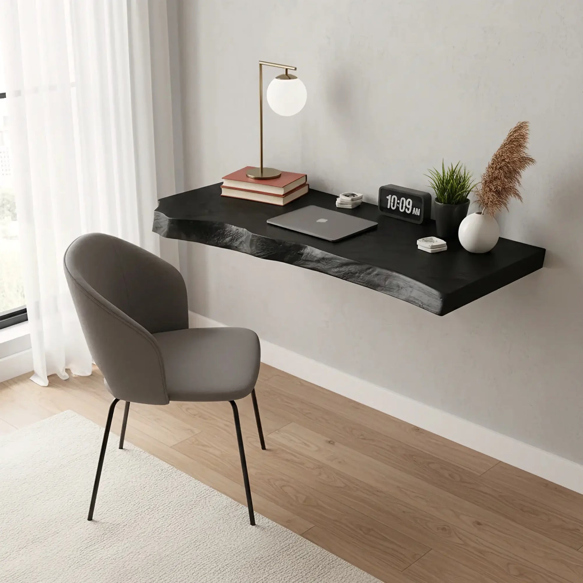 Live Edge Solid Wood Wall Desk for Minimalist Home Workspace Lynnsnail