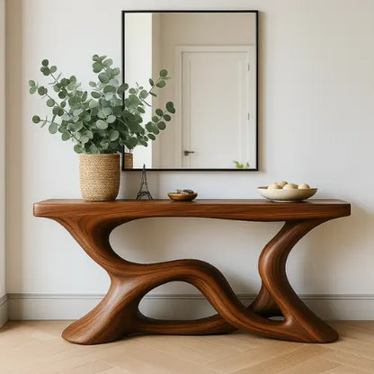 Handcrafted Solid Wood Eclipse Console Table – Modern Organic Form Lynnsnail
