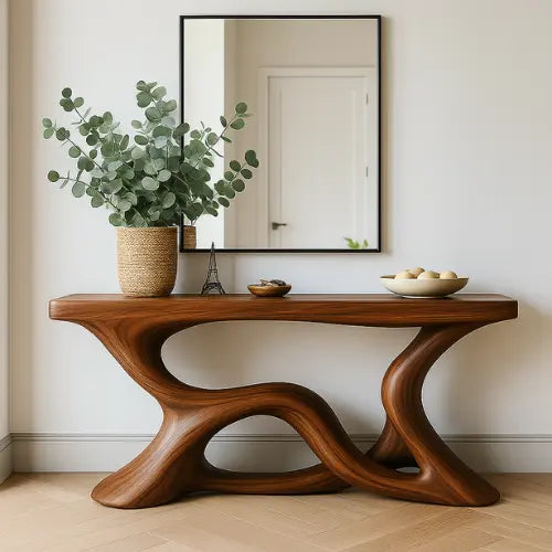 Handcrafted Solid Wood Eclipse Console Table – Modern Organic Form Lynnsnail