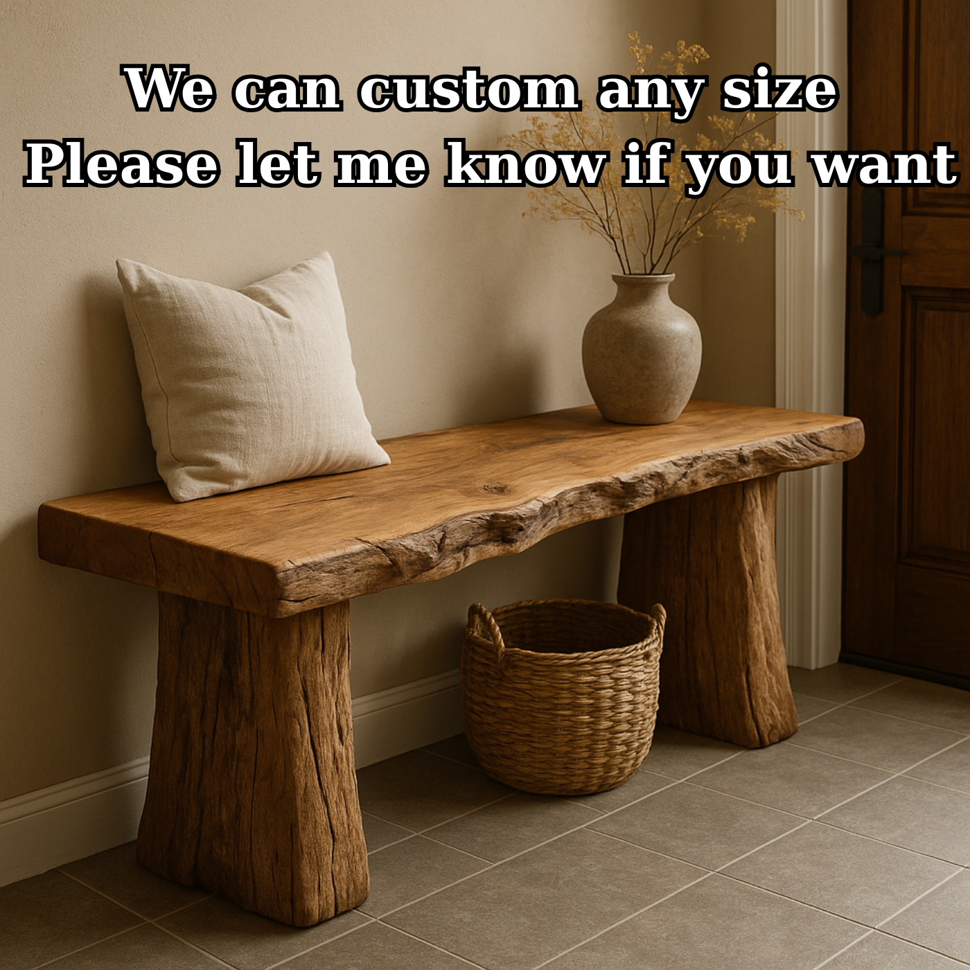 Handcrafted Solid Wood Rustic Bench – Natural Live-Edge Slab Entryway Seating Lynnsnail