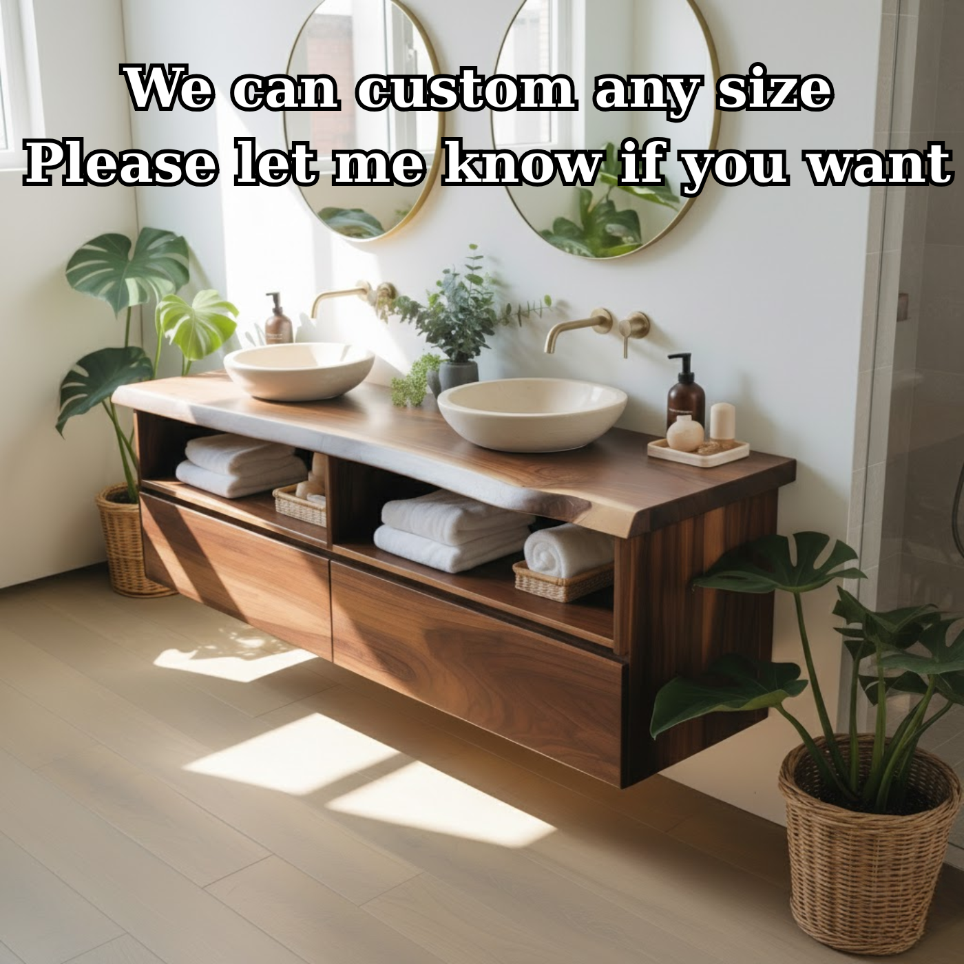 Handcrafted Solid Wood Floating Bathroom Vanity with Open Shelves & Soft-Close Drawers Lynnsnail