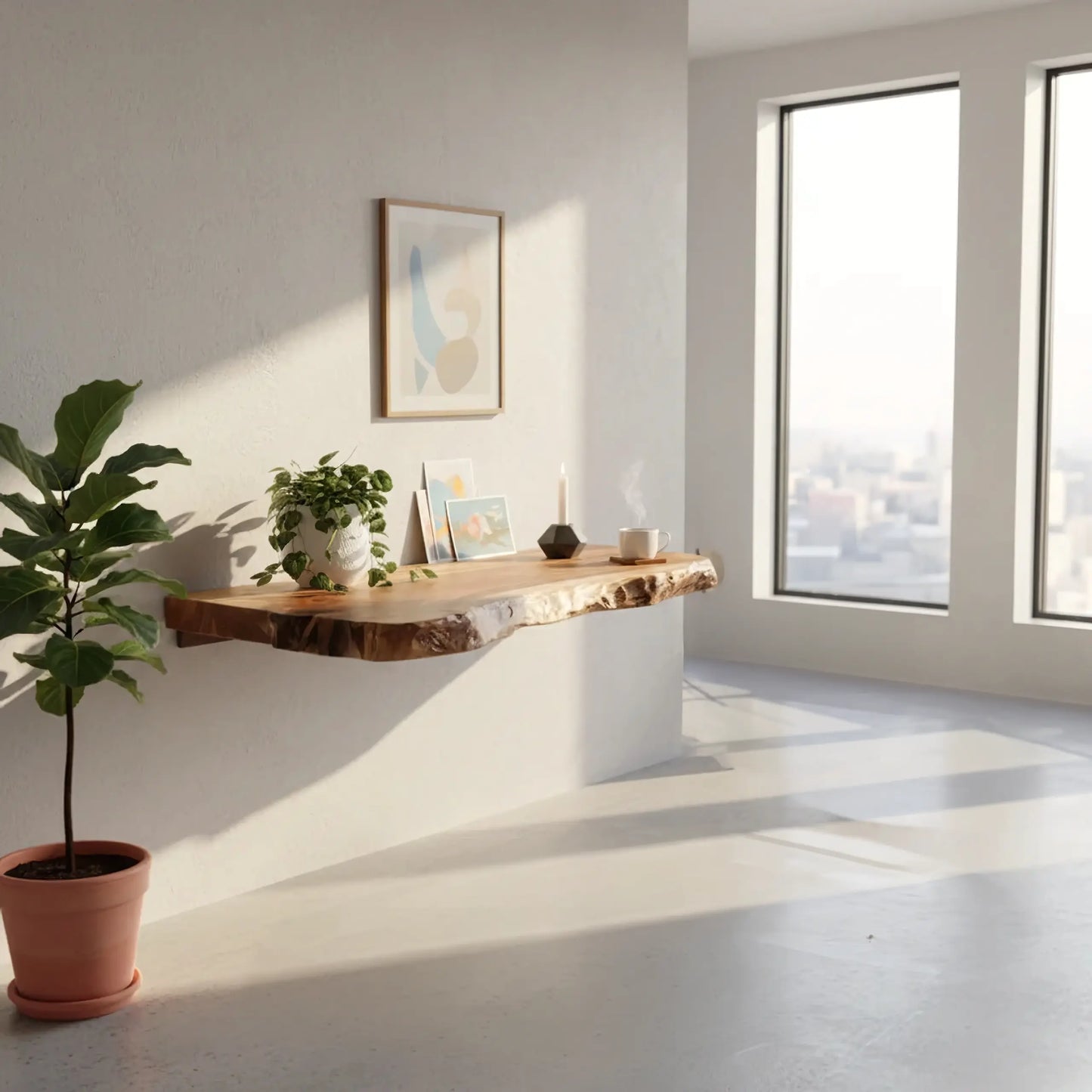 Live Edge Solid Wood Floating Desk Shelf for Small Spaces Lynnsnail