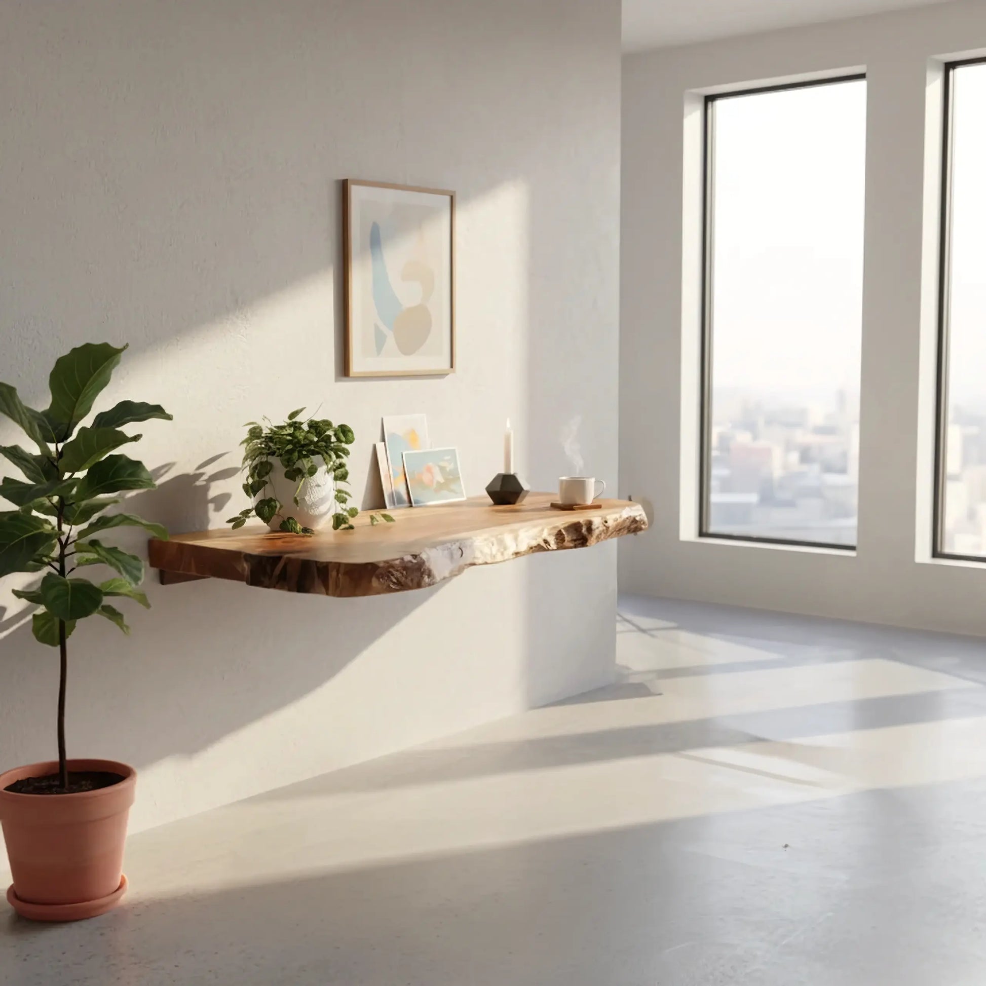 Live Edge Solid Wood Floating Desk Shelf for Small Spaces Lynnsnail