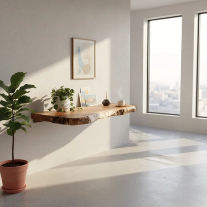 Live Edge Solid Wood Floating Desk Shelf for Small Spaces Lynnsnail