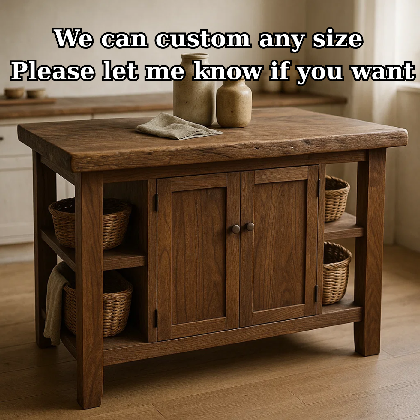 Handcrafted Solid Wood Kitchen Island | Rustic Cabinet Storage & Prep Table Lynnsnail