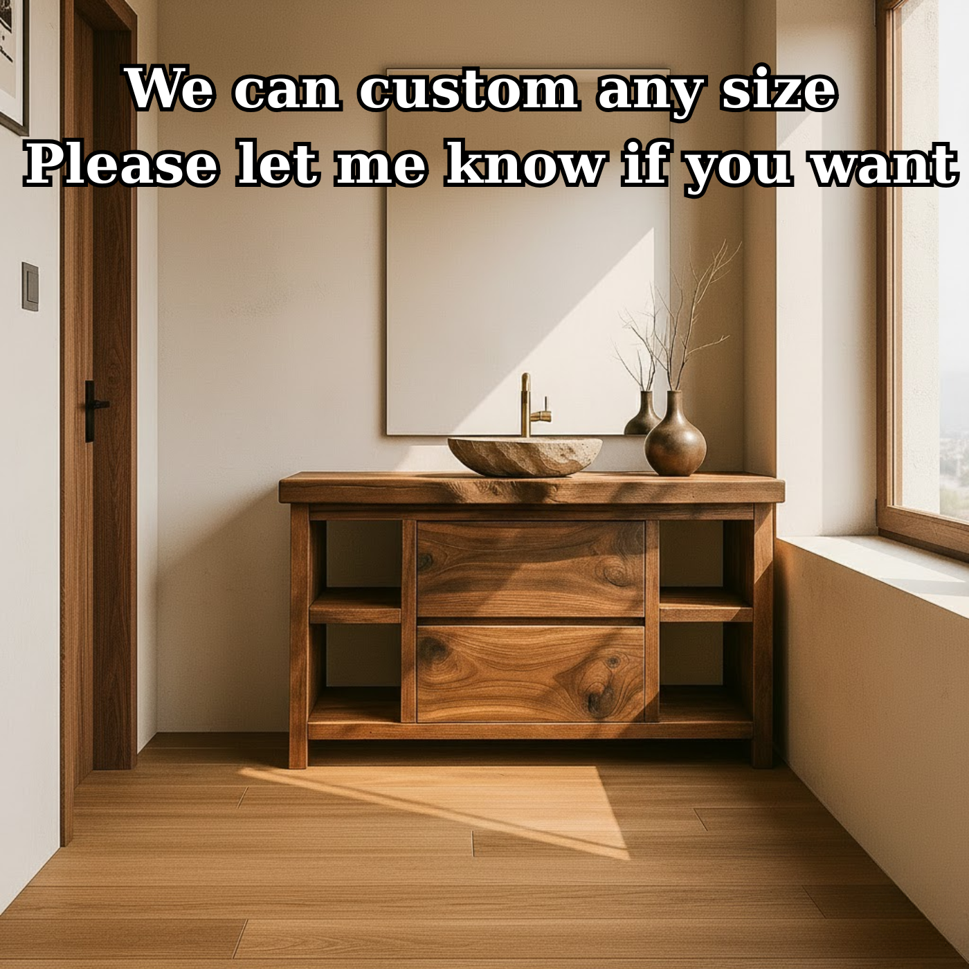 Handcrafted Solid Wood Bathroom Vanity with Live Edge Top and Curved Drawer Design Lynnsnail