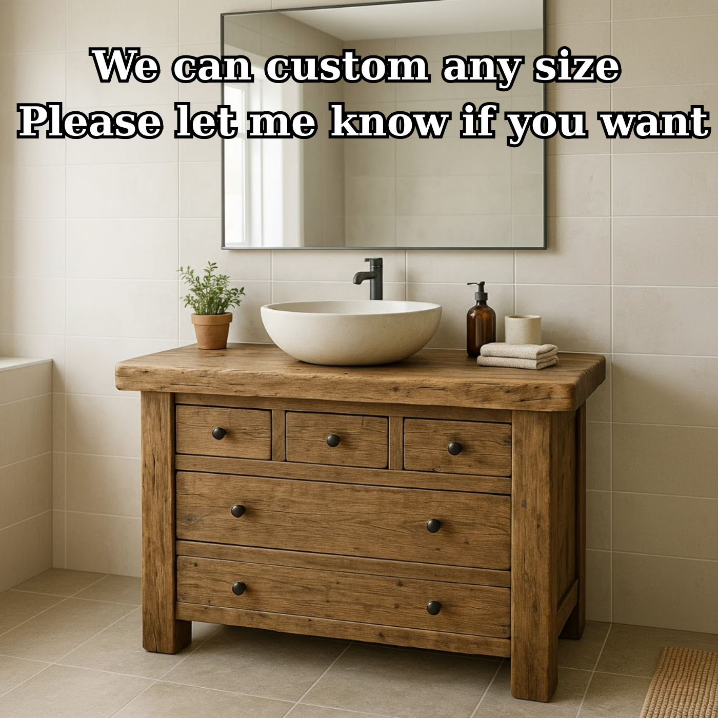 Handcrafted Solid Wood Single Bathroom Vanity - Rustic Storage Cabinet with Drawers Lynnsnail