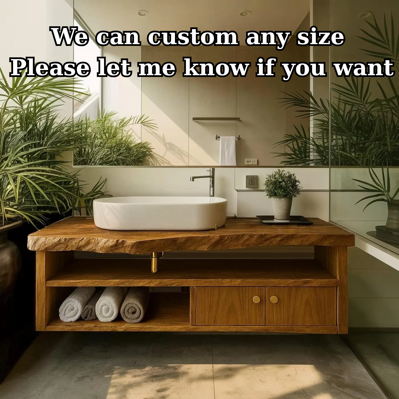 Handcrafted Solid Wood Floating Vanity, Organic Live Edge Bathroom Console with Storage Lynnsnail