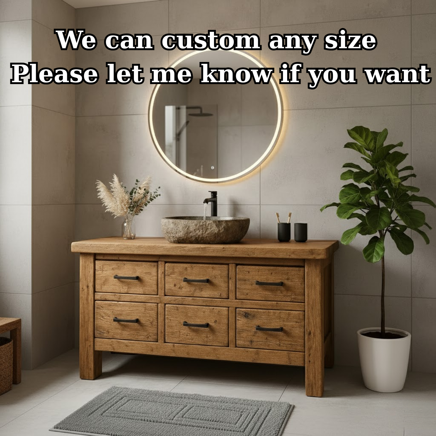 Handcrafted Soild Wood Bathroom Vanity - Farmhouse Storage Cabinet with 6 Drawers Lynnsnail