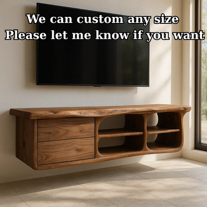 Handcrafted Solid Wood Floating TV Stand with Live Edge - Rustic Modern Media Console Lynnsnail
