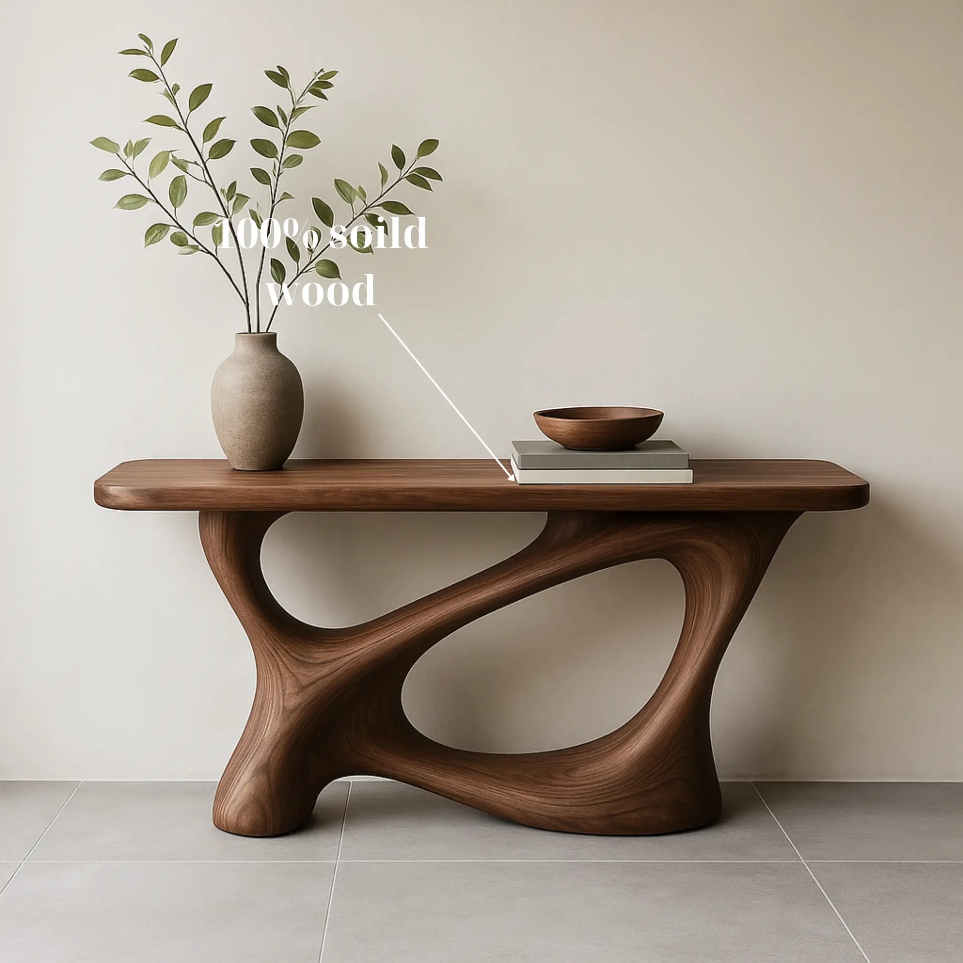 Handcrafted Solid Walnut Sculptural Console Table Lynnsnail