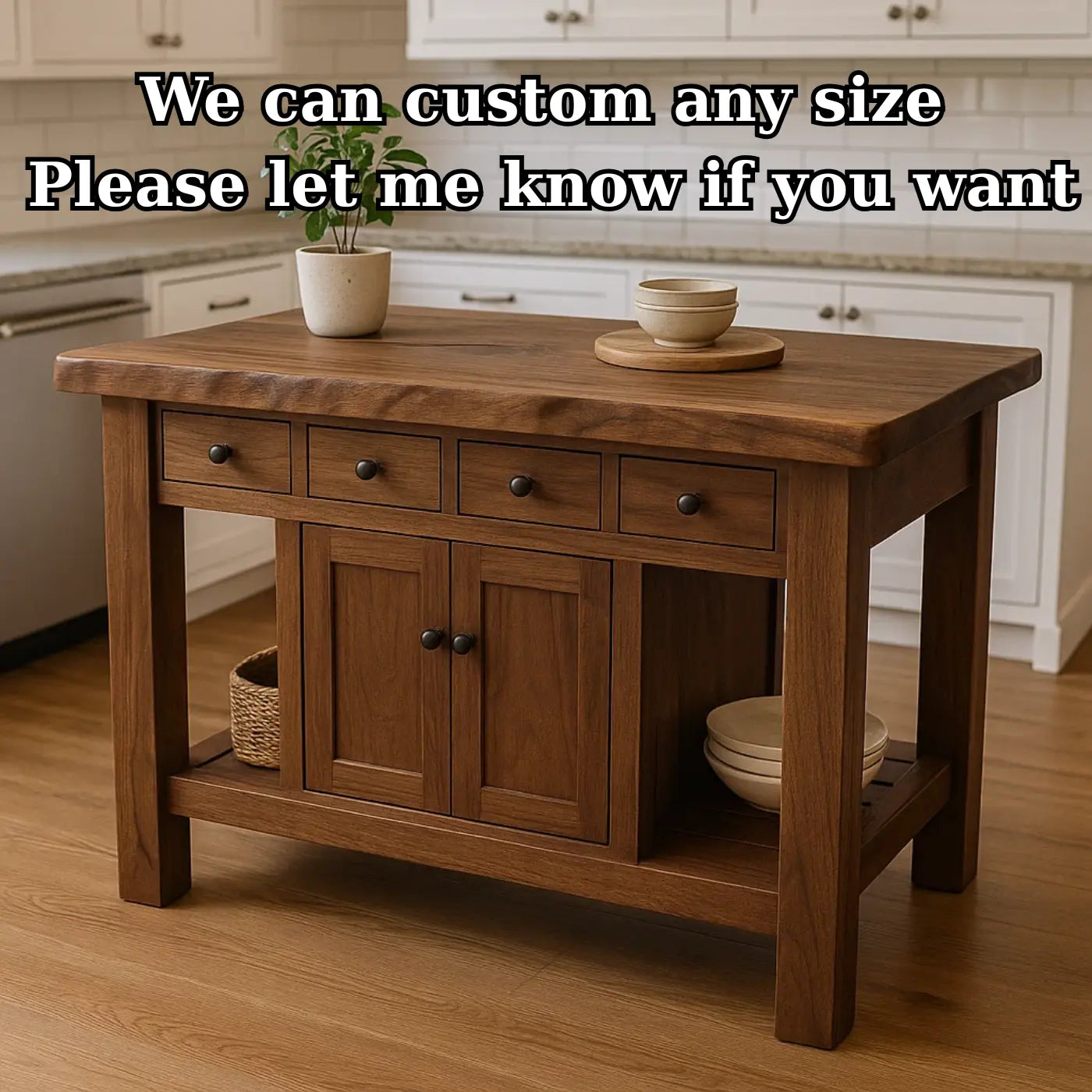 Handcrafted Solid Wood Kitchen Island - 4 Drawers & Cabinet Storage Lynnsnail