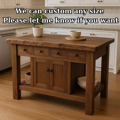 Handcrafted Solid Wood Kitchen Island - 4 Drawers & Cabinet Storage Lynnsnail