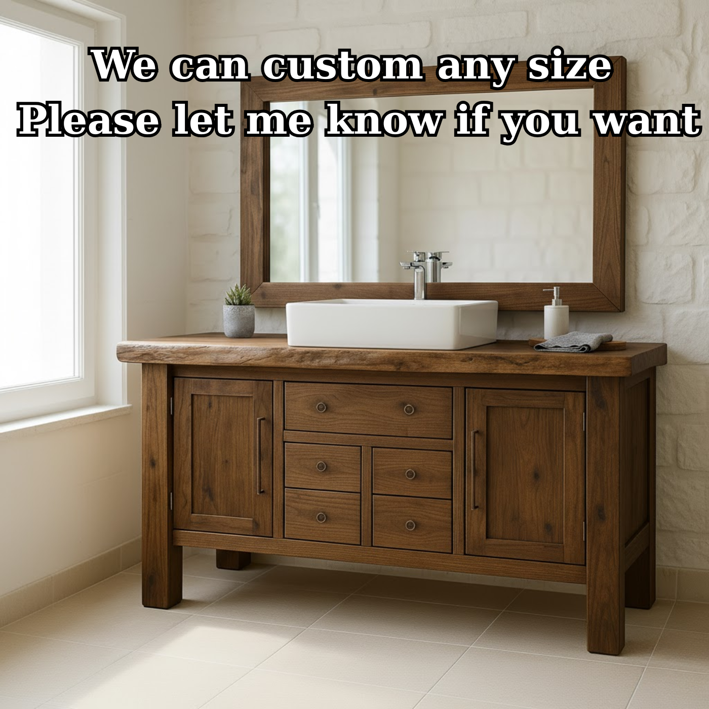 Handcrafted Solid Wood Bathroom Vanity - Live Edge Top, Cabinets, Drawers & Vessel Sink Base Lynnsnail