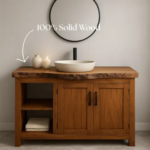 Handcrafted Solid Wood Bathroom Vanity – Handcrafted with Double Doors and Open Shelf Lynnsnail