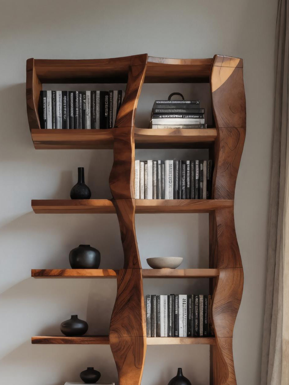 Sculptural Bookshelf With Flowing Wave Design For Living Room Lynnsnail