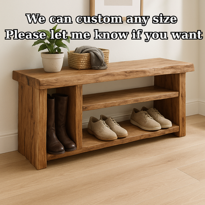 Handcrafted Solid Wood Bench – Natural Rustic Seating and Multi-Tier Storage Lynnsnail