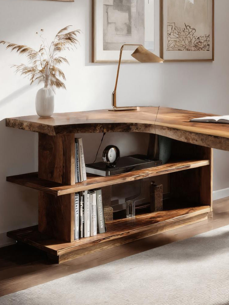 Modern L Shaped Desk With Bookshelf For Home Office Lynnsnail