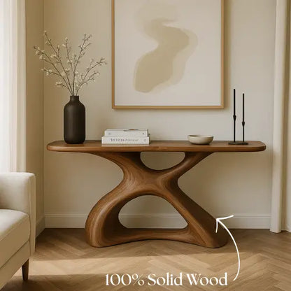 Handcrafted Solid Wood Aura Console Table – Modern Organic Form Lynnsnail
