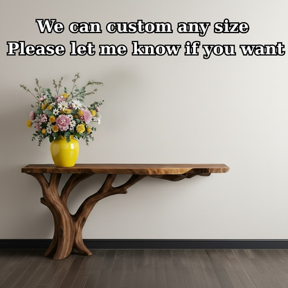 Handcrafted Solid Wood Console Table with Organic Branch Base and Live Edge Top Lynnsnail