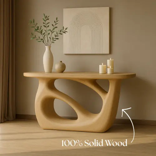 Handcrafted Solid Wood Sculptural Console Table – Light Oak Organic Form Lynnsnail
